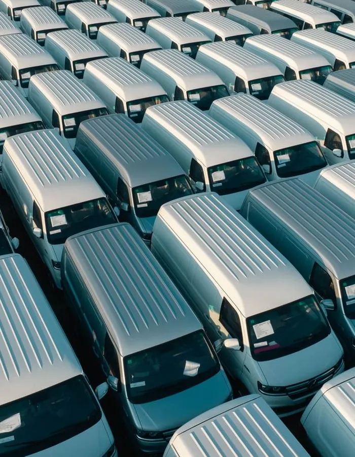 Stock photo: aerial view of white vans parked in rows
