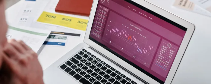 Stock photo: a person reviewing a data chart on a laptop