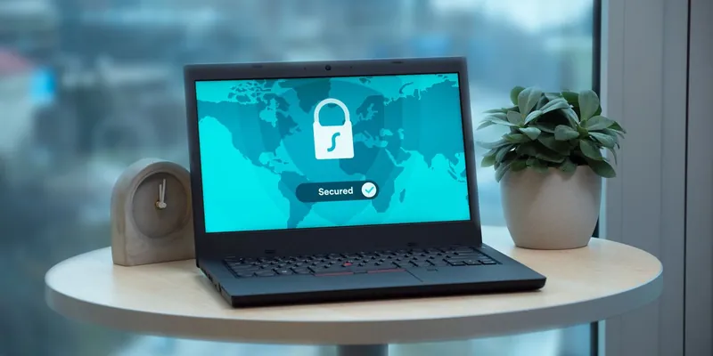 Stock photo: a laptop showing a security lock icon